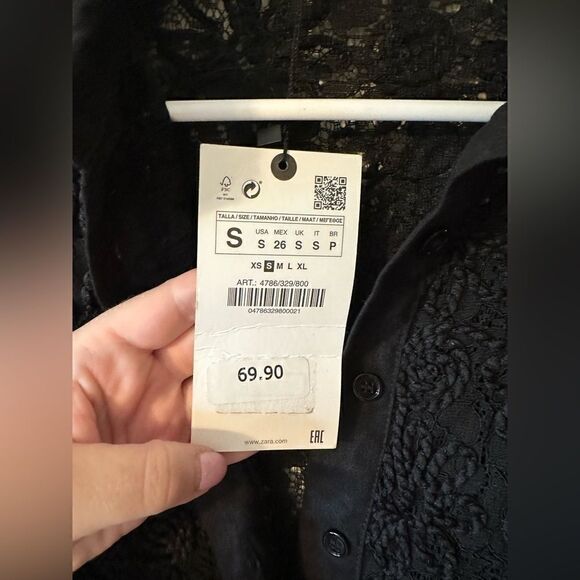 NWT Zara Black Floral Embroidered Long Sleeve Button Up Shirt/Blouse Size Small - Picture 6 of 8